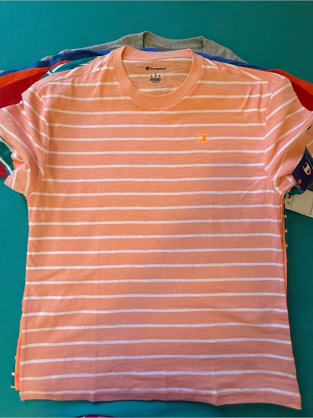 Champion Coral Pink & White Striped Tee